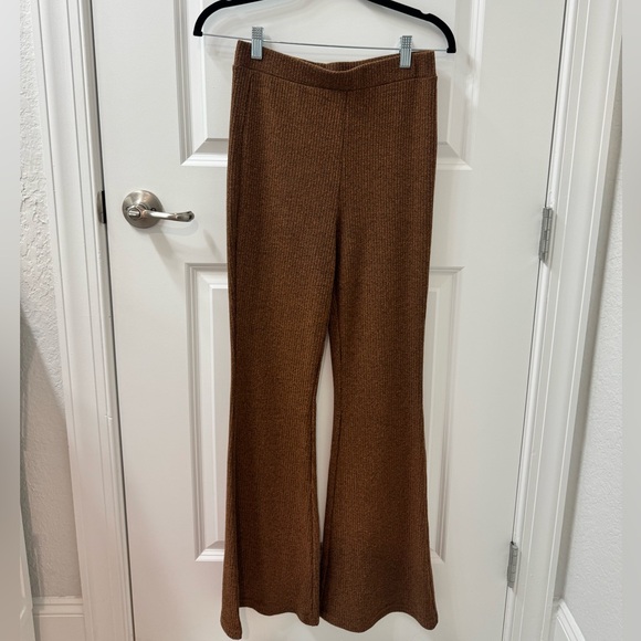 Mango Brown Ribbed Wide-Leg Knit Pants - Picture 3 of 3